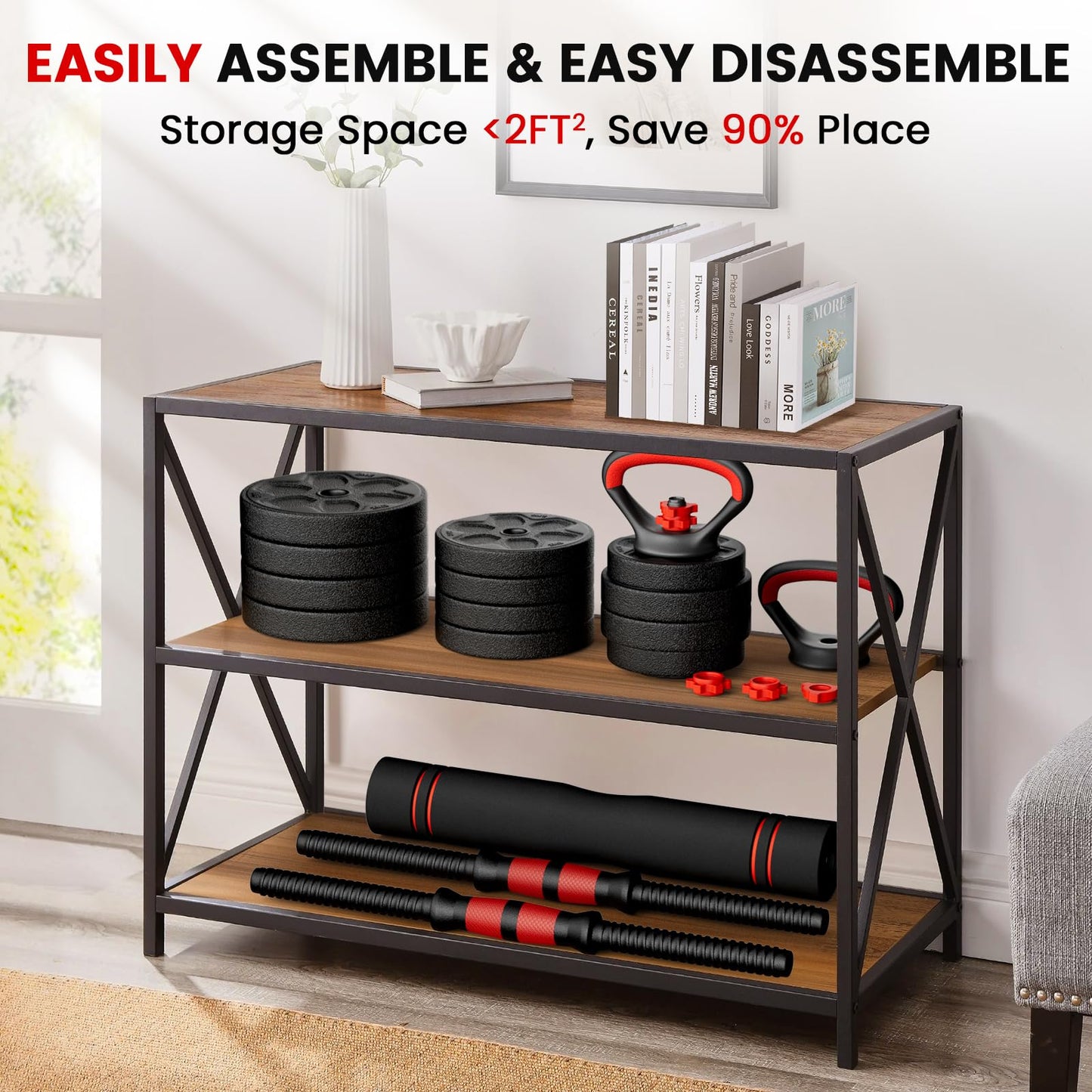 Adjustable 4-in-1 Dumbbell Set 20/33/45/70/90 lbs, Converts to Barbell, Kettlebell and Push-Up Stand for Home Gym Fitness