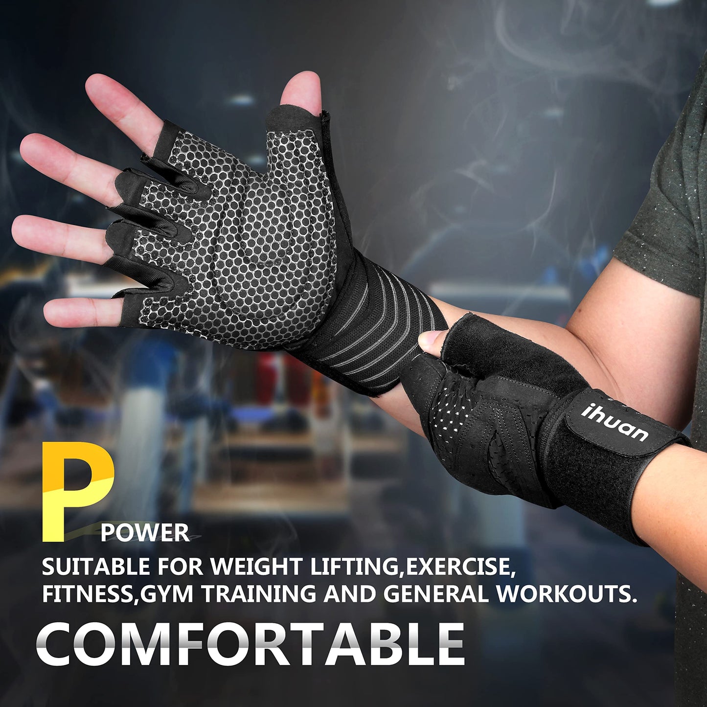 Ventilated Weight Lifting Gloves with Wrist Wrap Support for Men and Women, Full Palm Protection for Gym, Training, and Pull Ups