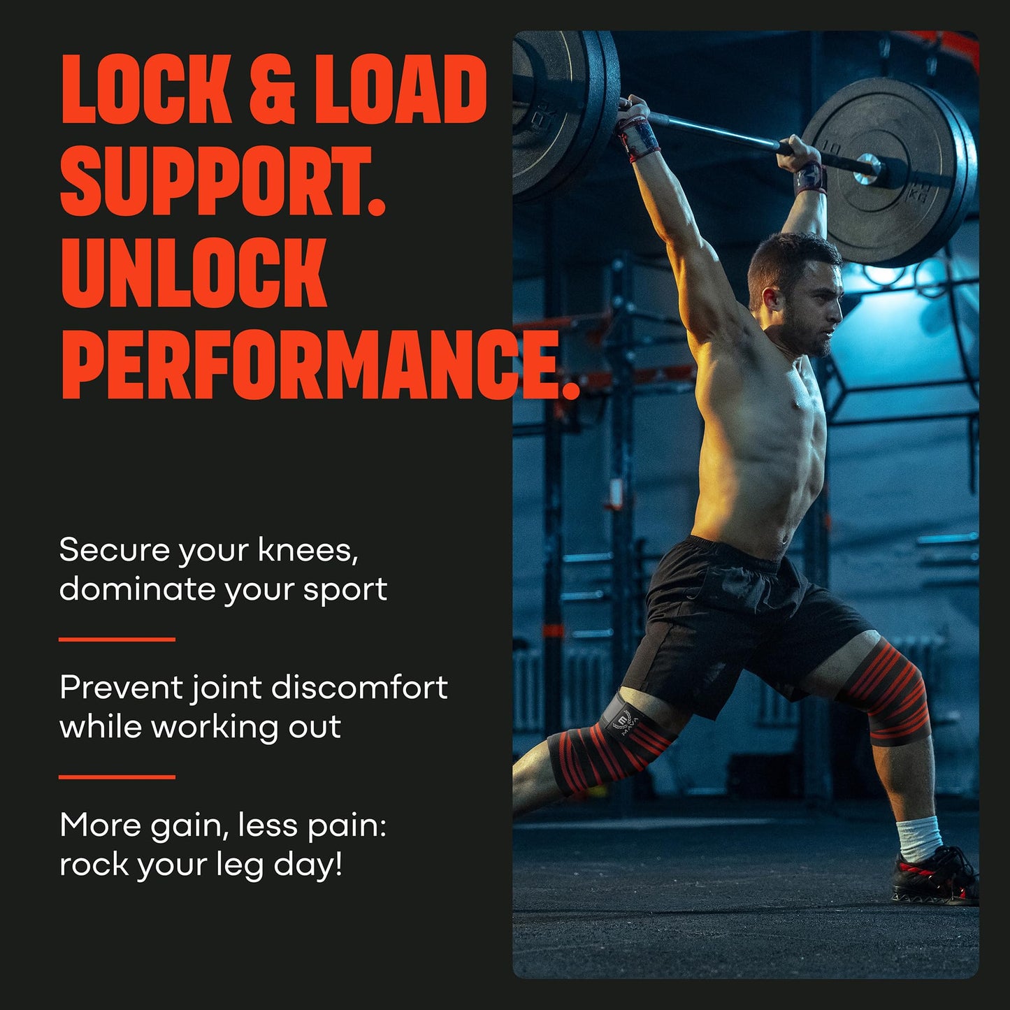 72" Elastic Knee Wraps for Men and Women, Pair of Compression Straps for Squats, Weightlifting, Cross Training, and Gym Workouts