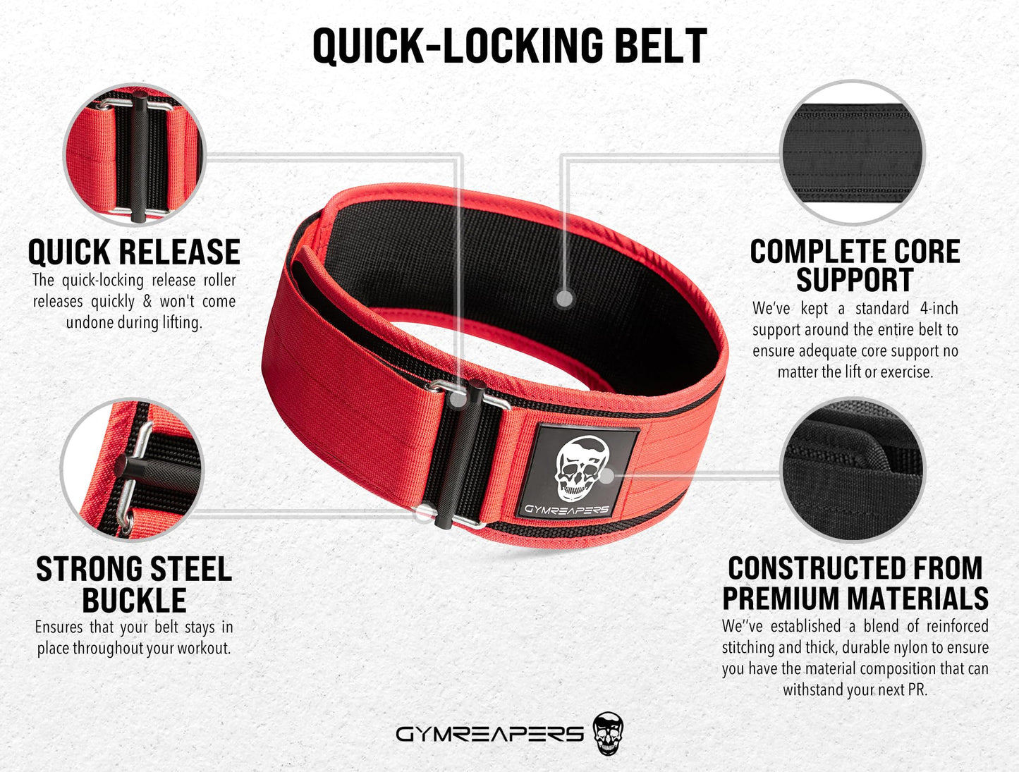 Quick Locking Weight Lifting Belt for Men and Women, 4-Inch Neoprene Powerlifting Deadlift Belt with Metal Buckle and Back Support