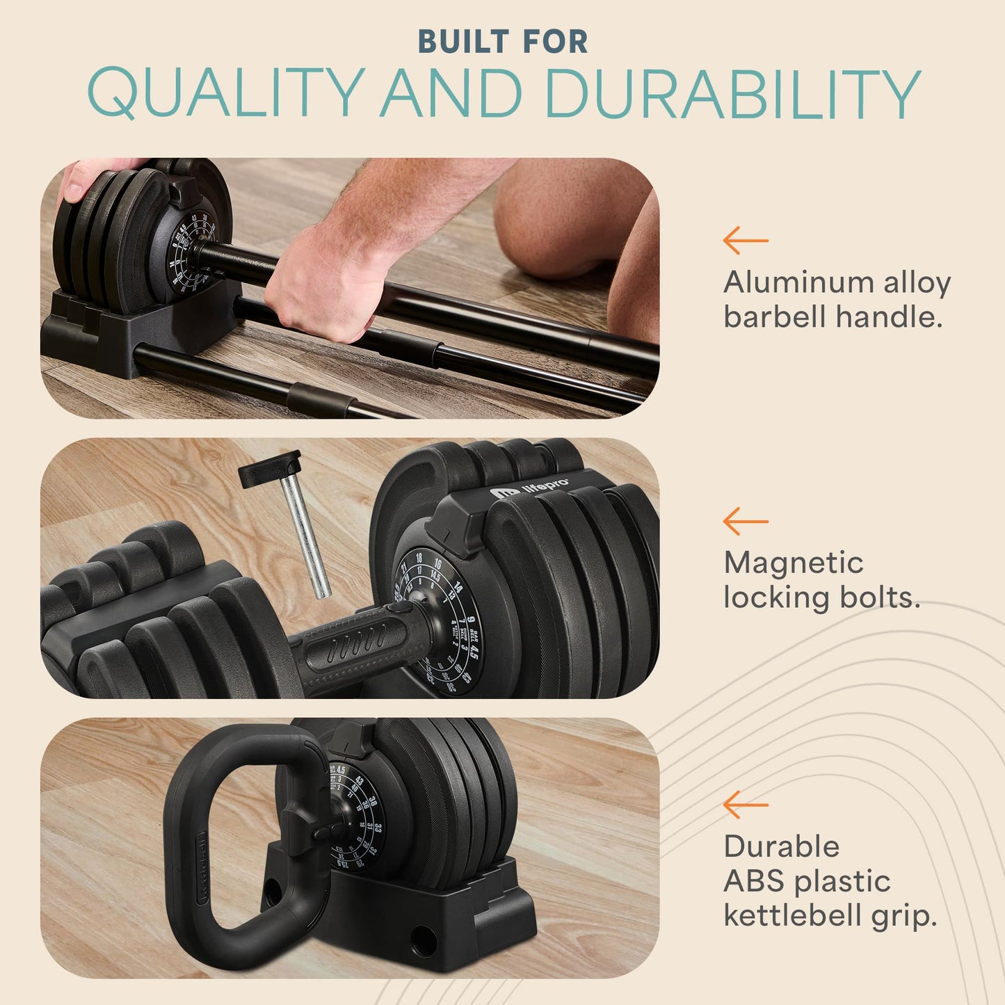 Adjustable 5-in-1 Dumbbell Set 15/25/43/55 lbs with Rack, Quick Adjust Compact Hand Weights for Home Gym Fitness