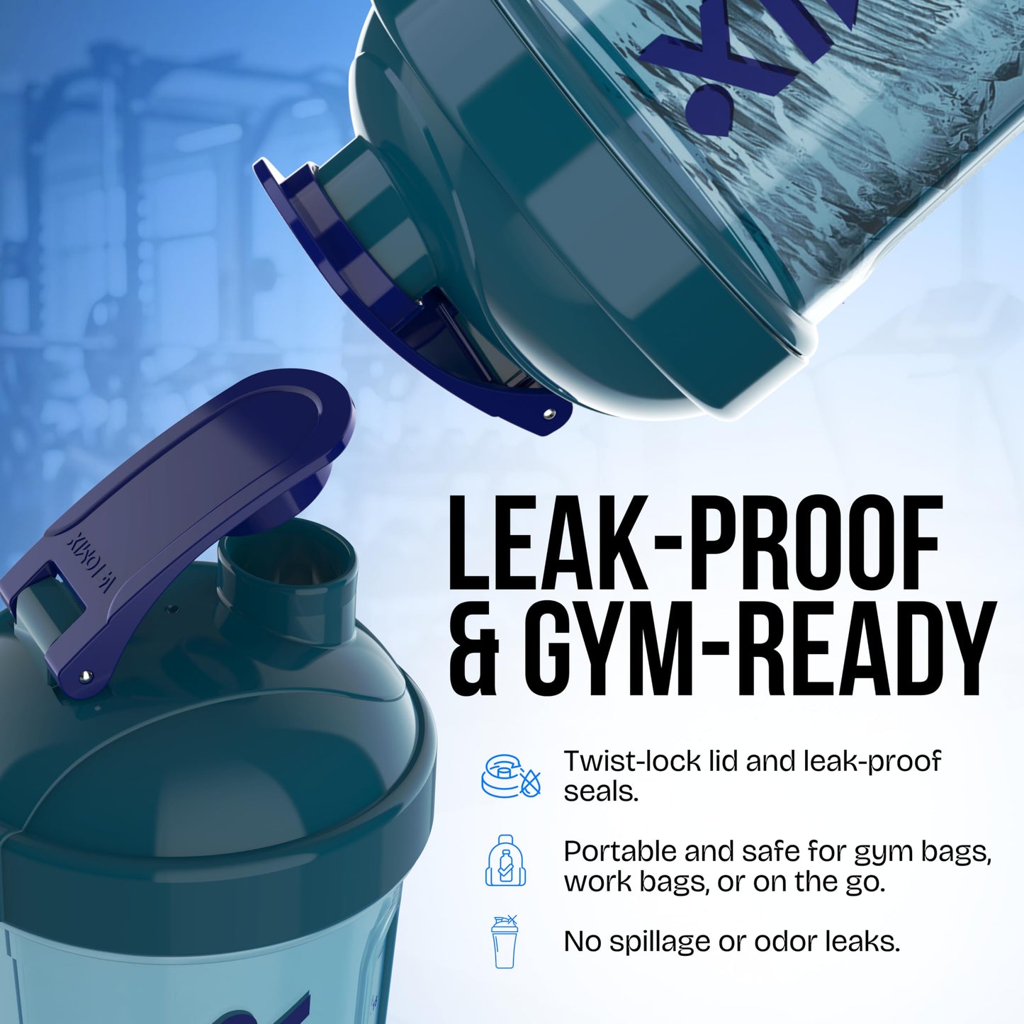 VELOMIX Electric Protein Shaker Bottle (24oz) – USB-C Rechargeable, Leak-Proof Automatic Mixer Cup – Portable Electric Blender Bottle for Protein Shakes, Smoothies & Pre-Workout Drinks (Blue)