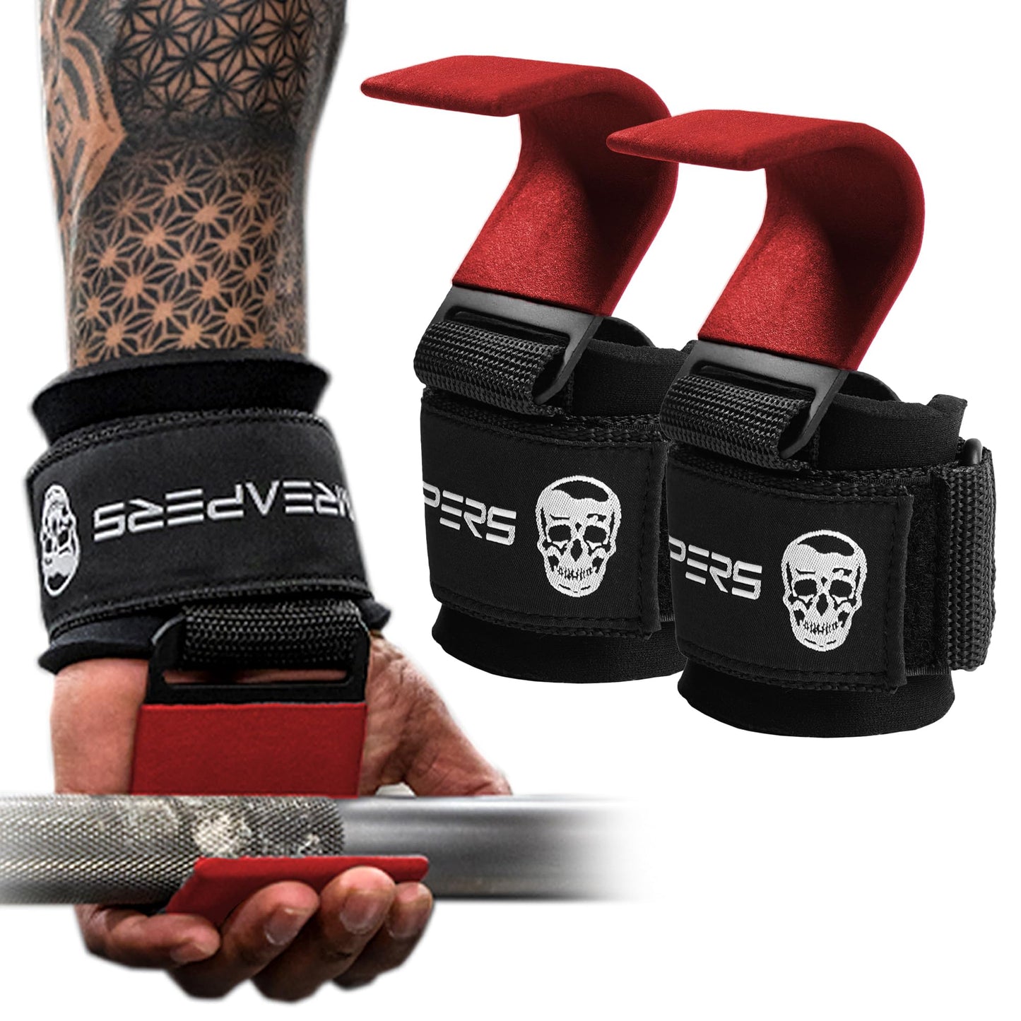 Weight Lifting Hooks Pair with Heavy Duty Wrist Straps, Hand Grip Support for Deadlifts, Pull Ups, and Shrugs, Men and Women
