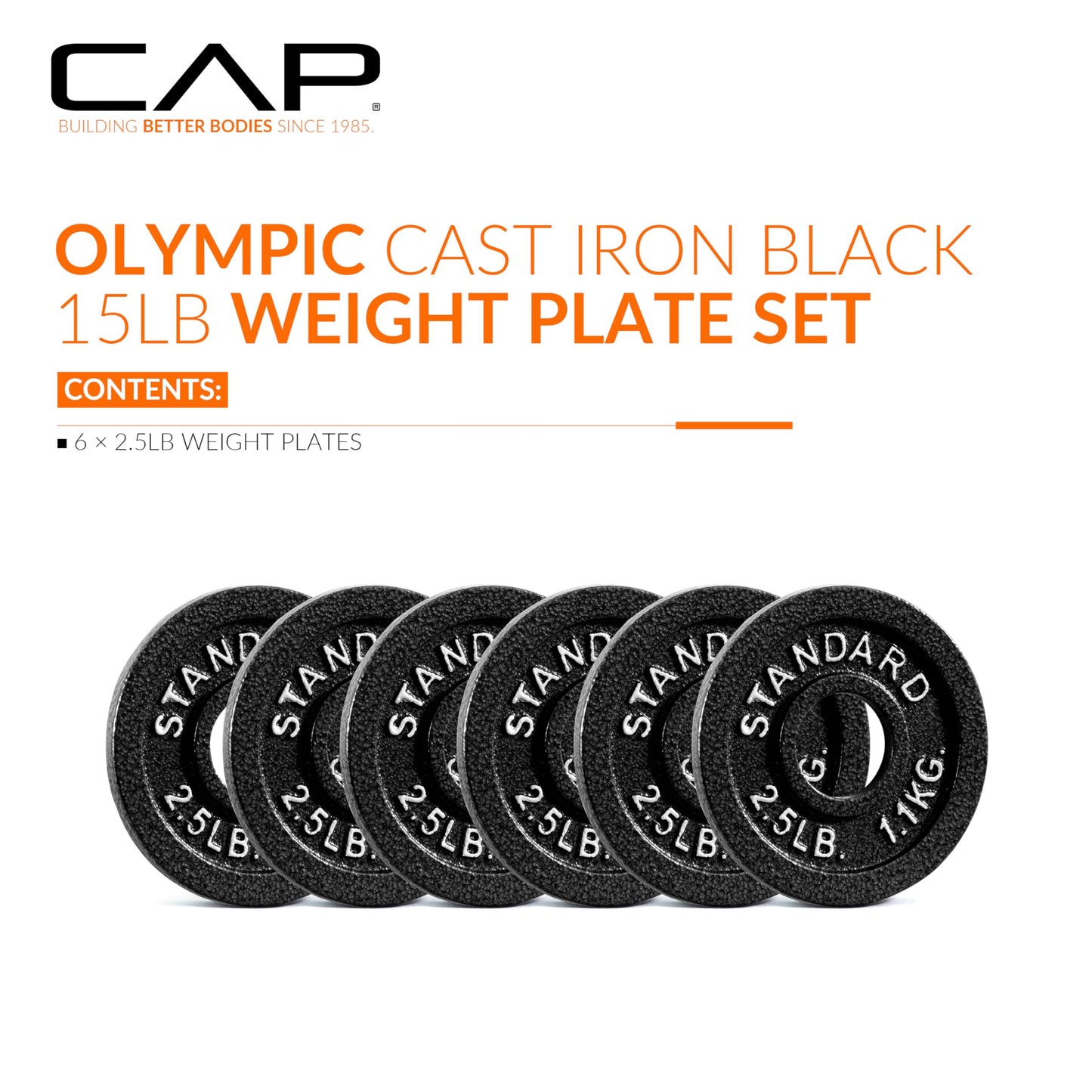 CAP Barbell 2-Inch Olympic Weight Plate – Durable Cast Iron Plates for Strength Training, Powerlifting & Weightlifting | Multiple Weight Options for Home Gym Workouts