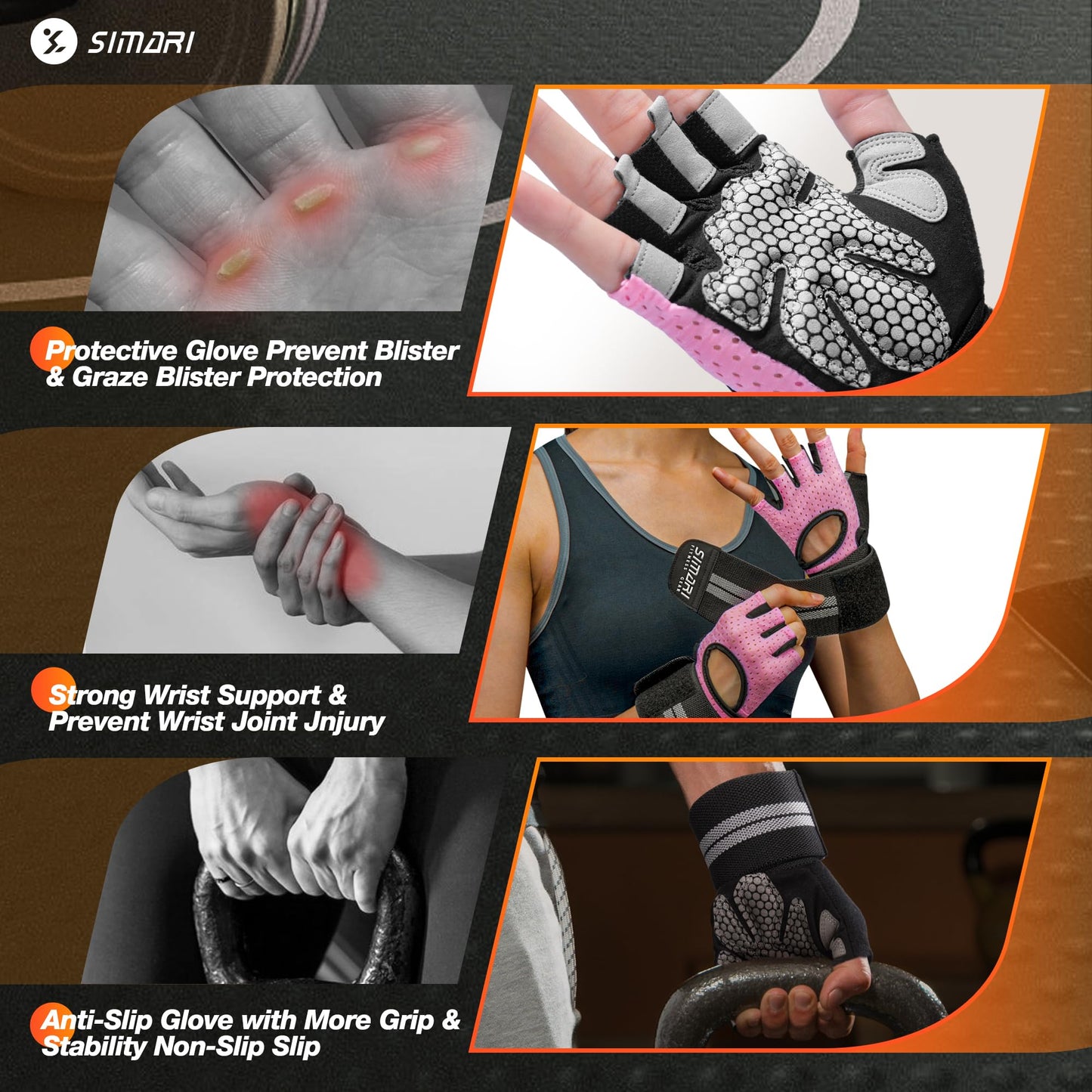 Breathable Workout Gloves for Men and Women, Padded Weight Lifting Gloves with Wrist Wraps, Full Palm Protection, Fingerless Grip for Gym Training
