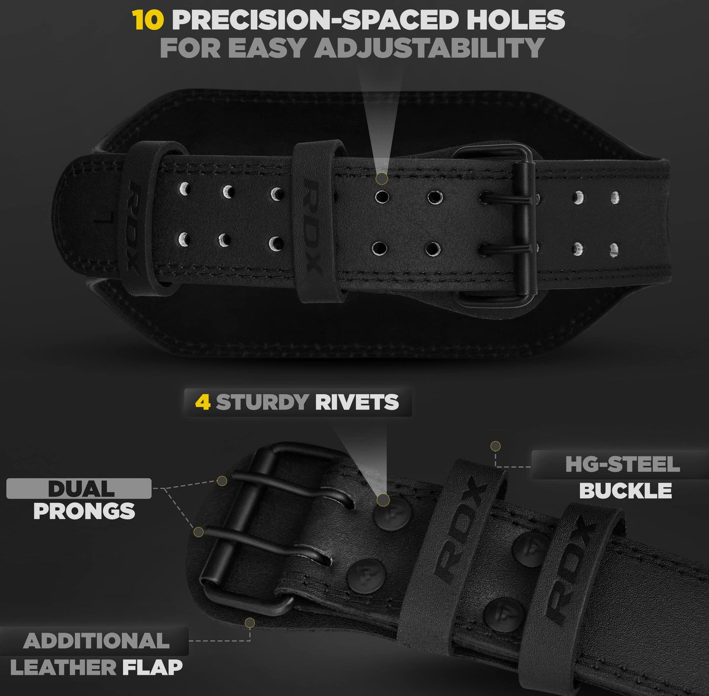 Leather Weight Lifting Belt for Men and Women, 4"–6" Padded Lumbar Support with 10 Adjustable Holes for Weightlifting, Deadlifts, Squats, and Strength Training