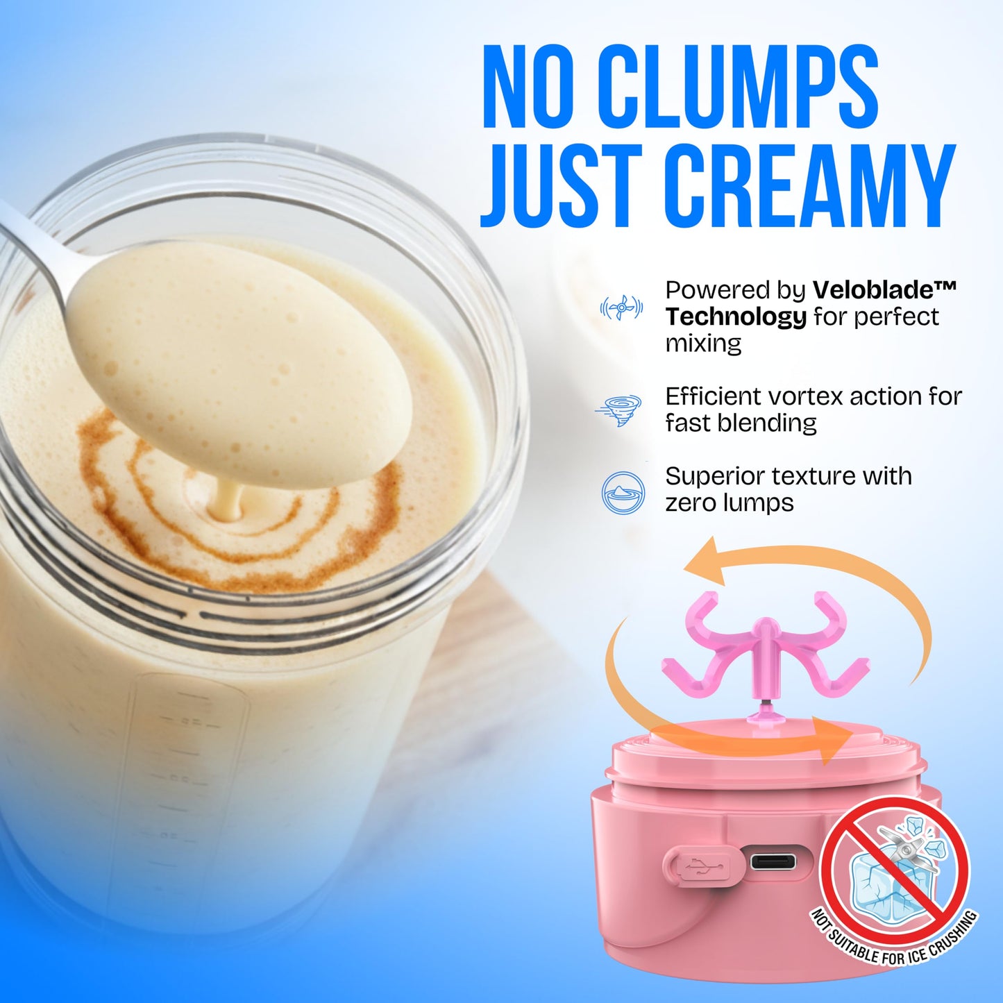 VELOMIX Electric Protein Shaker Bottle (24oz) – USB-C Rechargeable, Leak-Proof Automatic Mixer Cup – Portable Electric Blender Bottle for Protein Shakes, Smoothies & Pre-Workout Drinks (Pink)