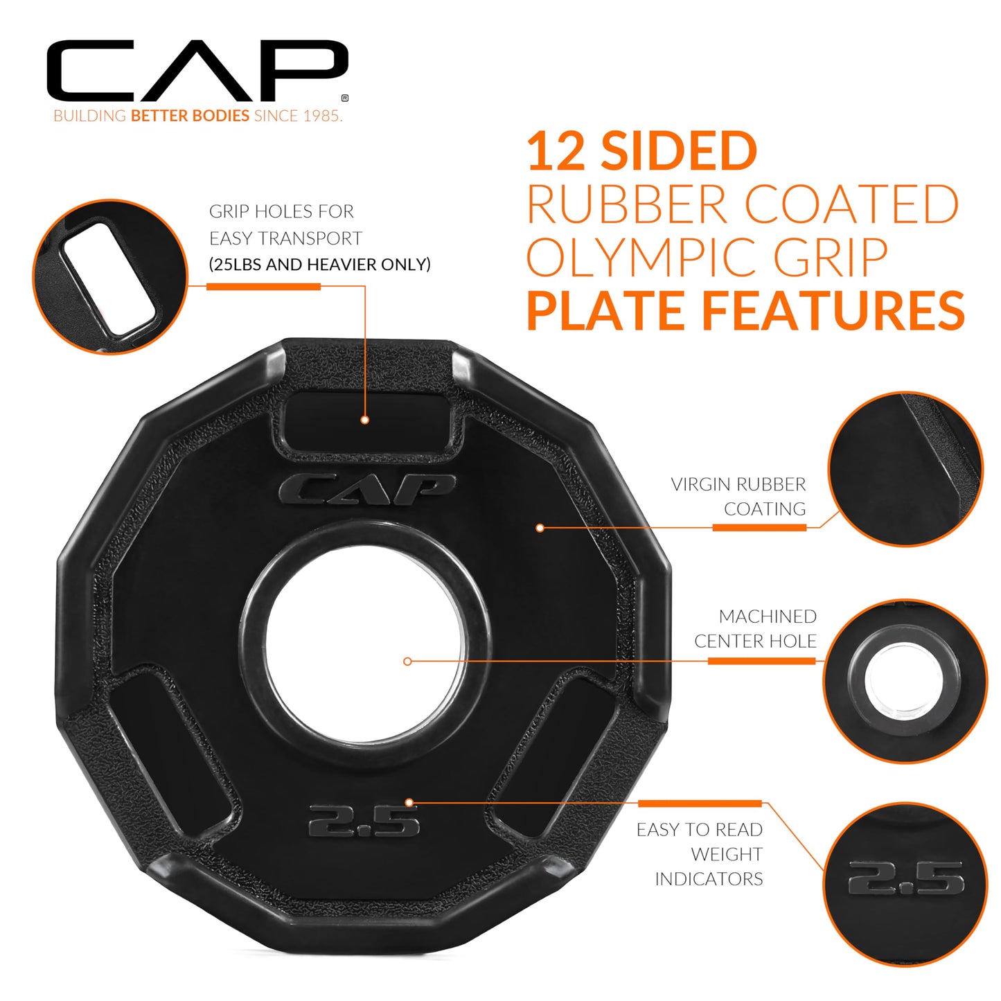 CAP Barbell 2-Inch Olympic Weight Plate – Cast Iron Barbell Plates for Strength Training, Powerlifting, and Weightlifting | Multiple Weight Options