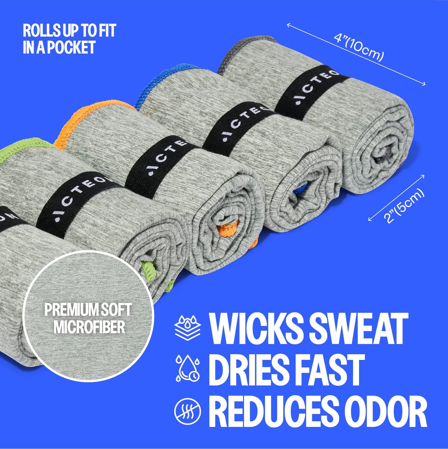 Acteon Microfiber Gym Towels (5 Pack) – Quick Dry, Silver ION Odor-Free Sweat Towels | Super Absorbent & Fast Drying Fitness Towels for Men & Women | Ideal for Gym, Yoga, Running, Hiking & Travel – 16x30.5 Inch