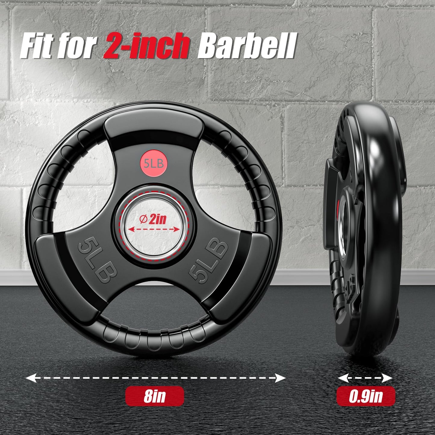 GIKPAL 2-Inch Rubber Olympic Grip Weight Plates, Barbell Plates for Strength Training and Weightlifting – 2.5, 5, 10, 25, 35, 45 lbs Options for Home or Gym