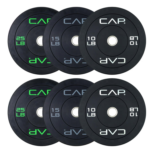 CAP Barbell 2-Inch Olympic Bumper Plate Set 100–370 lbs – Rubber-Coated Weight Plates for Strength Training, Powerlifting, and Weightlifting | Multiple Options