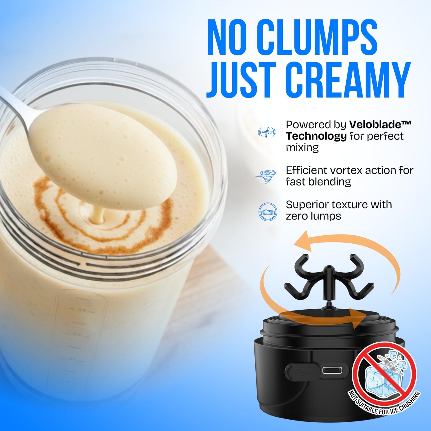 VELOMIX Electric Protein Shaker Bottle (24oz) – USB-C Rechargeable, Leak-Proof Automatic Mixer Cup – Portable Electric Blender Bottle for Protein Shakes, Smoothies & Pre-Workout Drinks (Black)