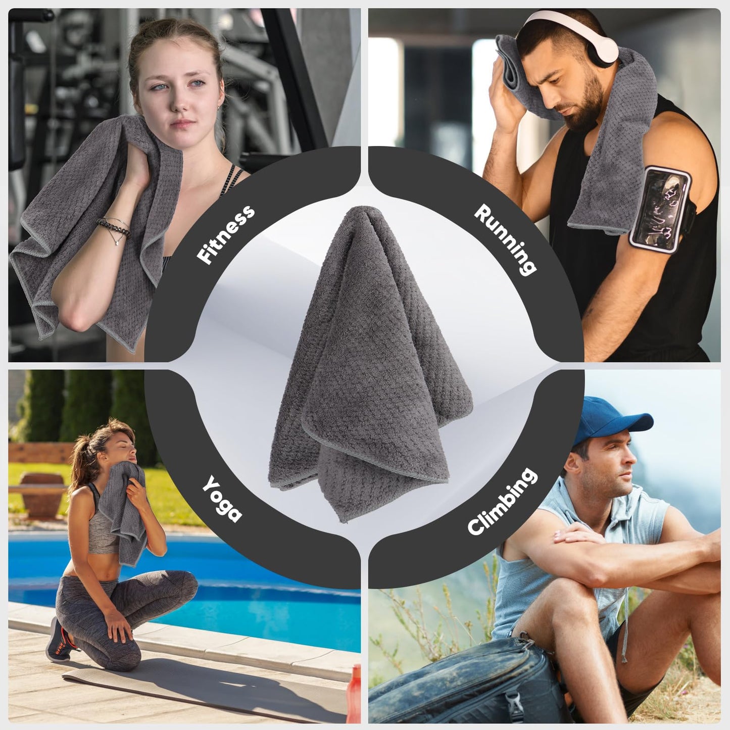 HOMEXCEL Gym Towels (6 Pack, 16x27 Inches) – Ultra Soft & Fast Drying Microfiber Towels for Gym, Yoga, Fitness, Spa, Camping & Hotel Use | Highly Absorbent Hand Towels for Daily Use