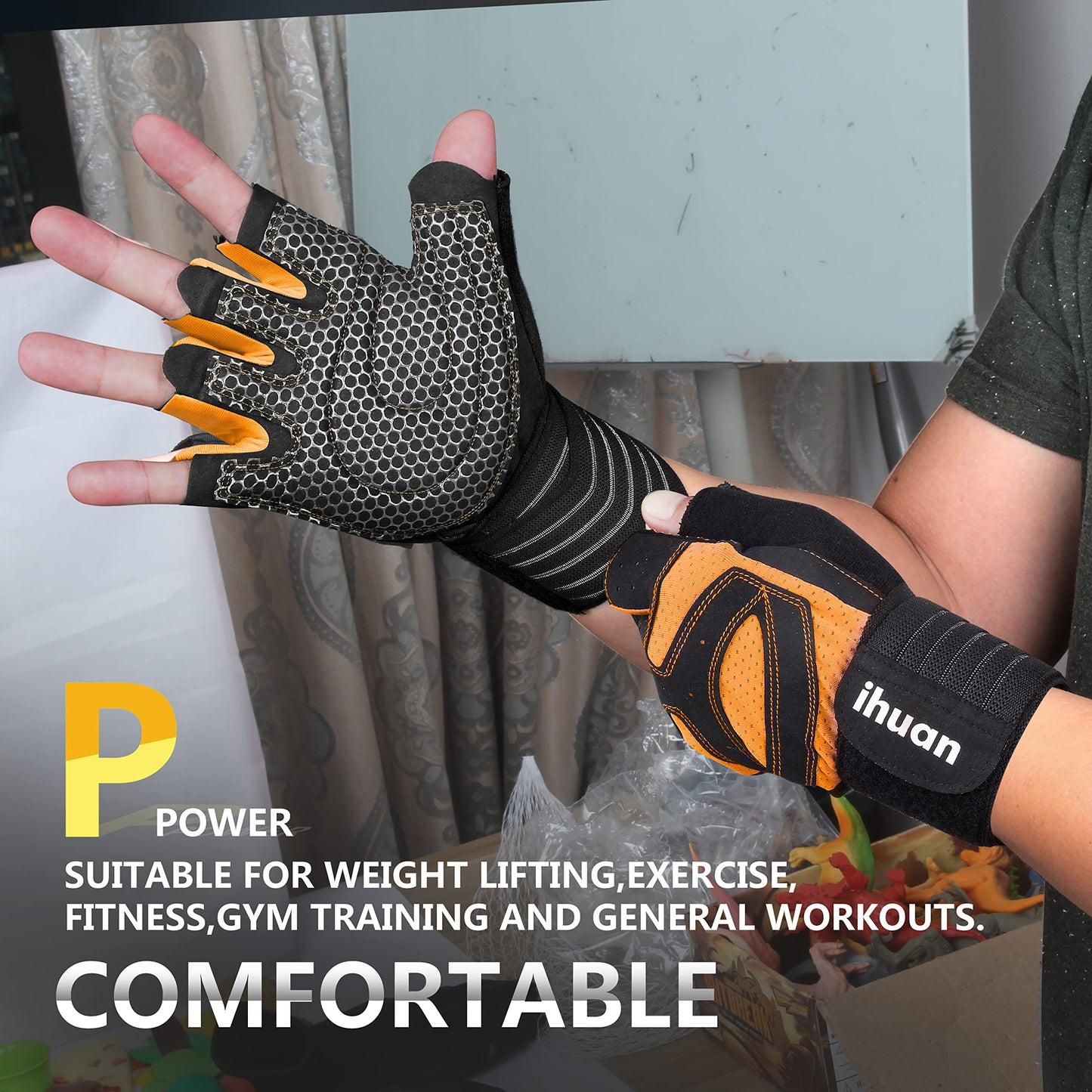 Ventilated Weight Lifting Gloves for Men and Women, Wrist Wrap Support with Full Palm Protection for Gym, Fitness, and Pull Ups