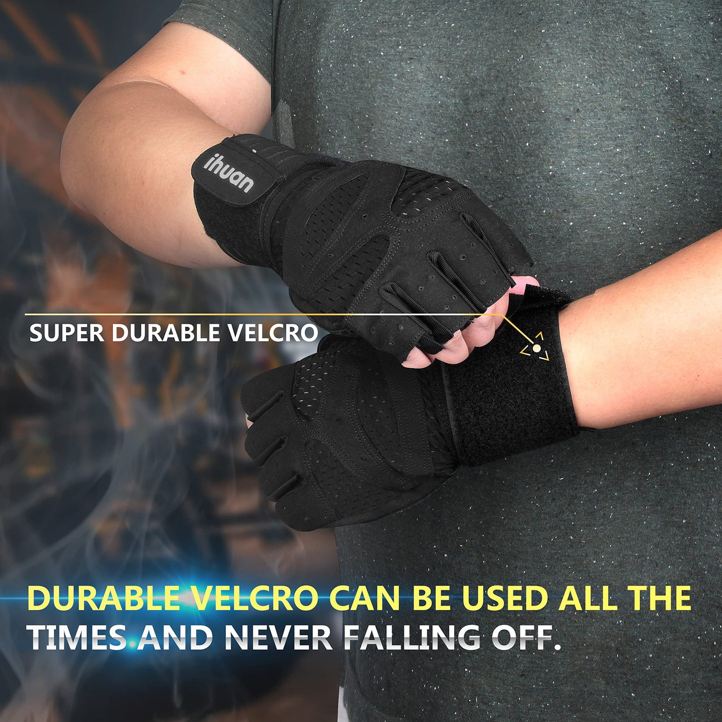 Ventilated Weight Lifting Gloves with Wrist Wrap Support for Men and Women, Full Palm Protection for Gym, Training, and Pull Ups