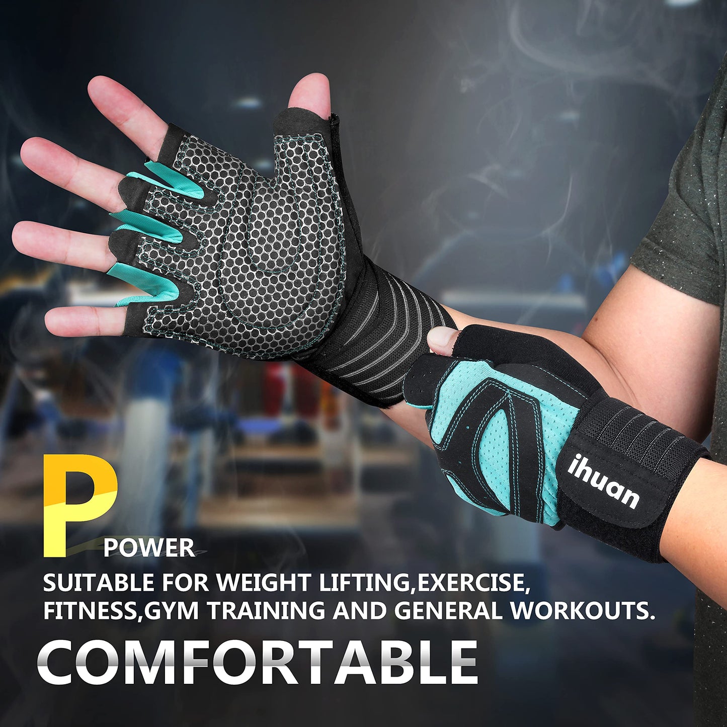 Ventilated Weight Lifting Gloves for Men and Women, Wrist Wrap Support with Full Palm Protection for Gym, Training, and Pull Ups