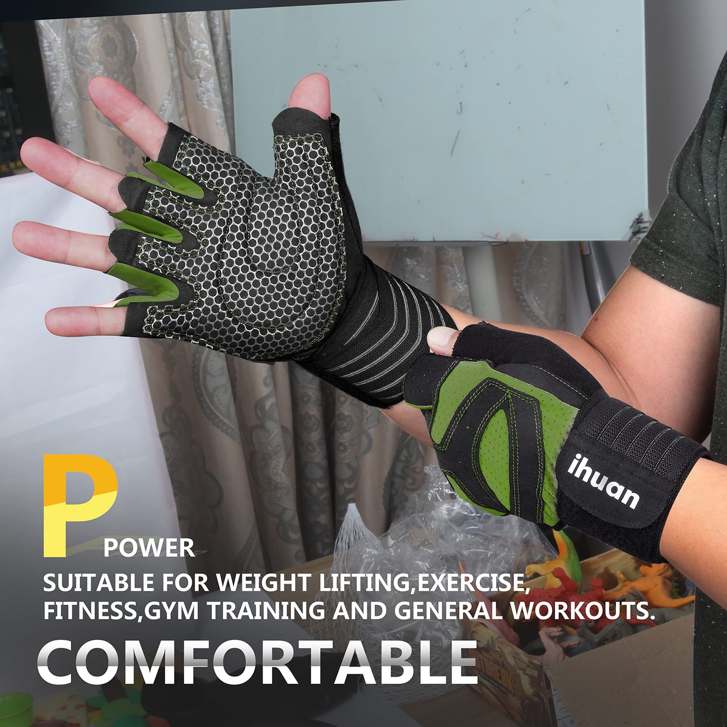 Ventilated Weight Lifting Gloves for Men and Women, Wrist Wrap Support with Full Palm Protection for Gym, Training, and Fitness
