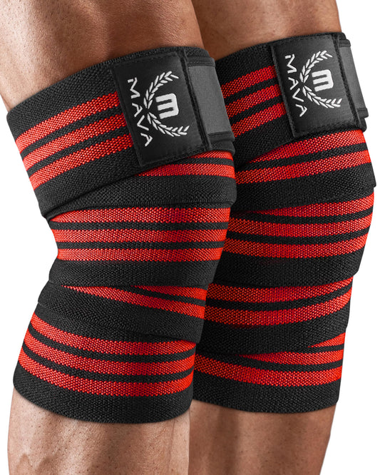 72" Elastic Knee Wraps for Men and Women, Pair of Compression Straps for Squats, Weightlifting, Cross Training, and Gym Workouts