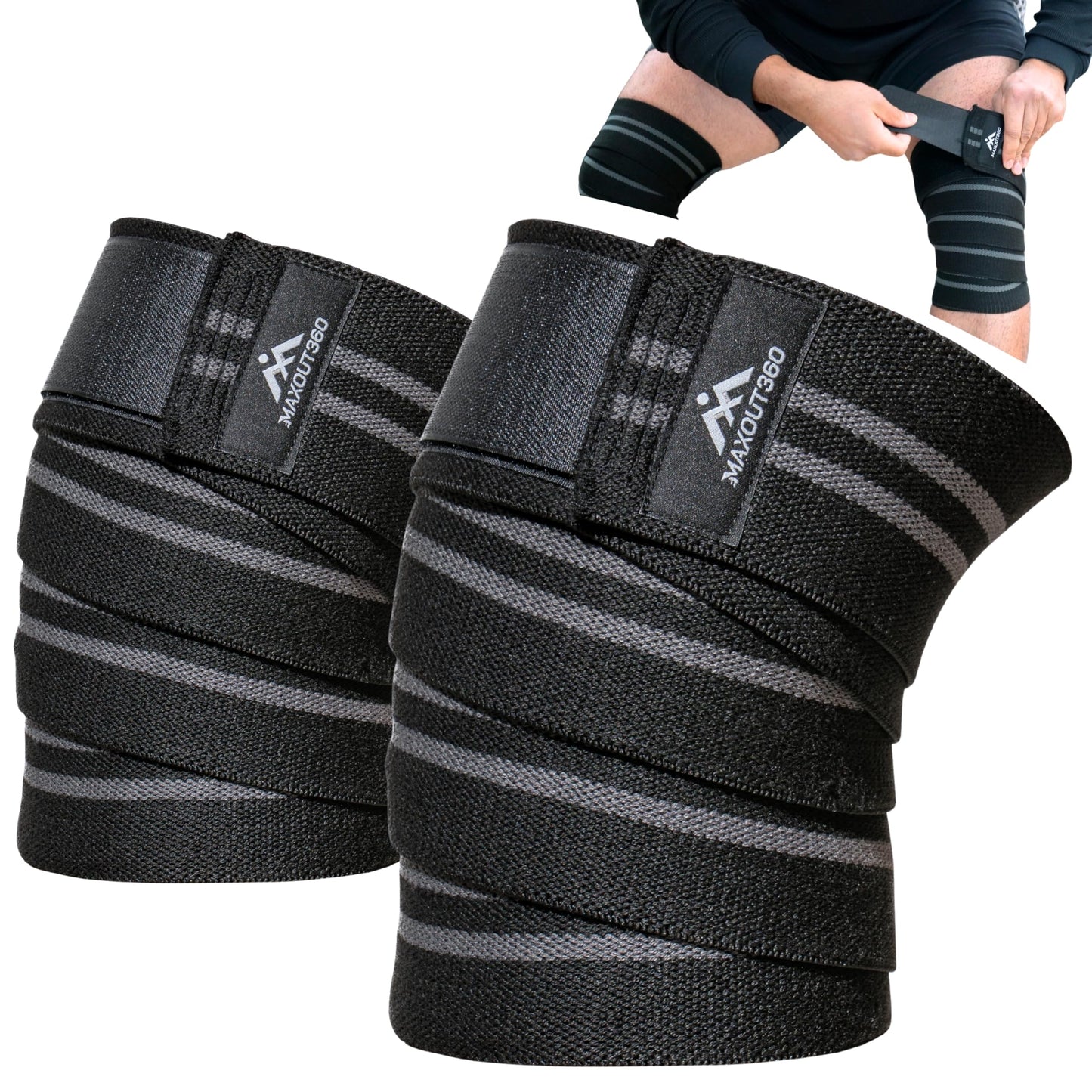 Knee Wraps for Weightlifting (Pair) – 78" Cotton Elastic Knee Straps for Squats, Leg Workouts & Powerlifting – Compression Support Wraps for Strength Training, Gym & Fitness – Black