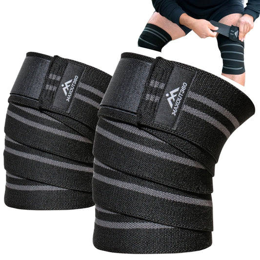 Knee Wraps for Weightlifting (Pair) – 78" Cotton Elastic Knee Straps for Squats, Leg Workouts & Powerlifting – Compression Support Wraps for Strength Training, Gym & Fitness – Black