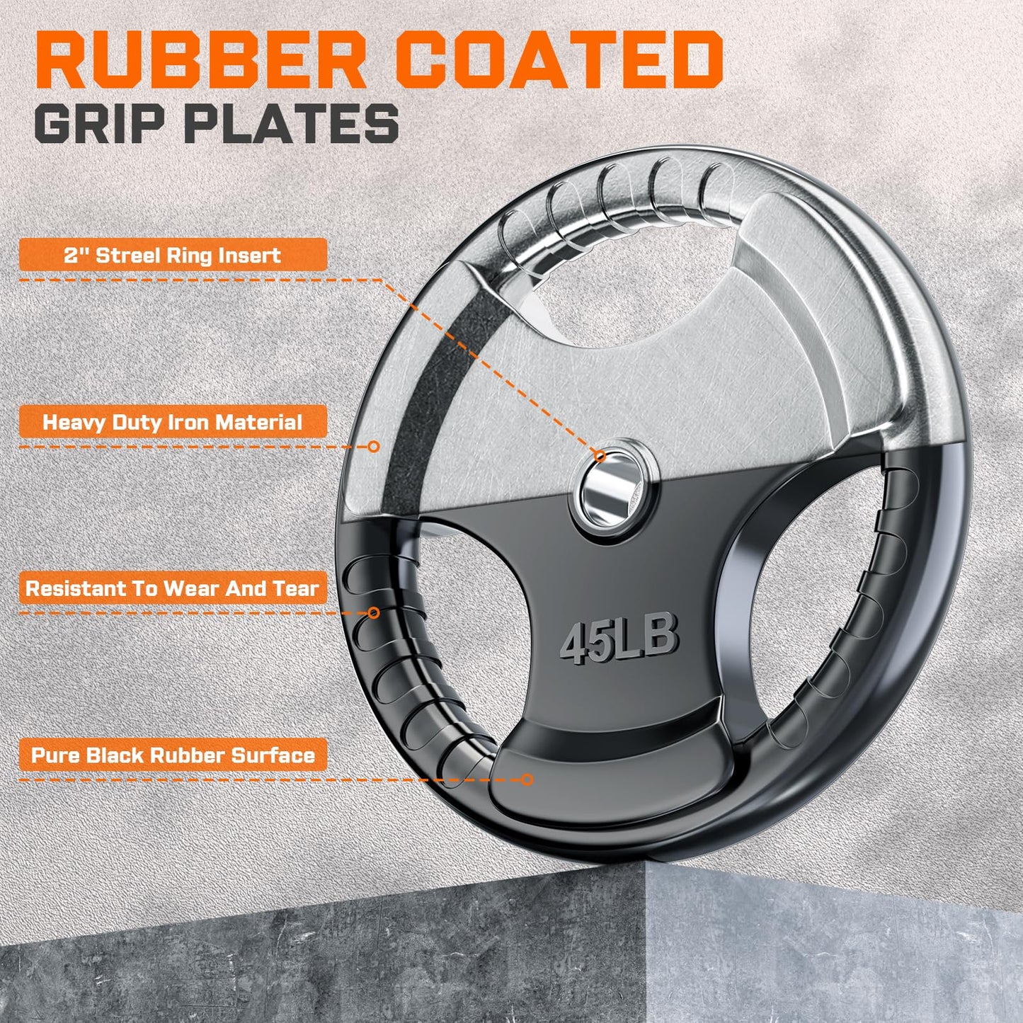 GIKPAL 2-inch Rubber Olympic Grip Weight Plates for Strength Training, Weightlifting in Home & Gym, Barbell Weights Plates Set (2.5/5/10/25/35/45 LB)