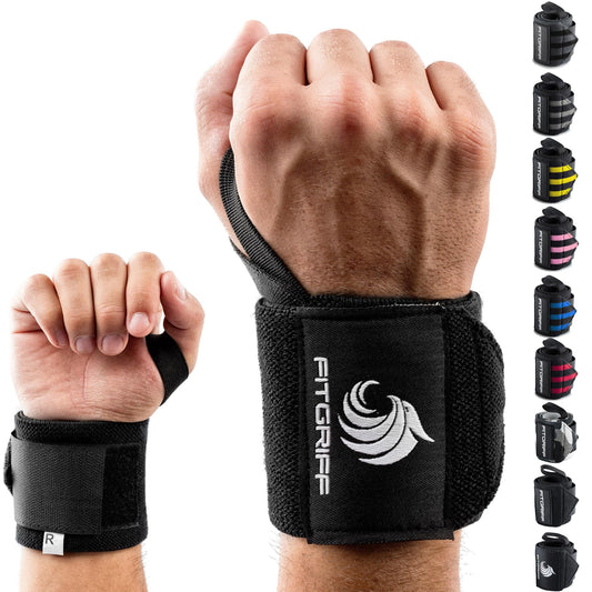 18" Wrist Wraps for Weightlifting, Heavy-Duty Support for Gym, Bench Press, and Pushups, Pair for Men and Women, Black