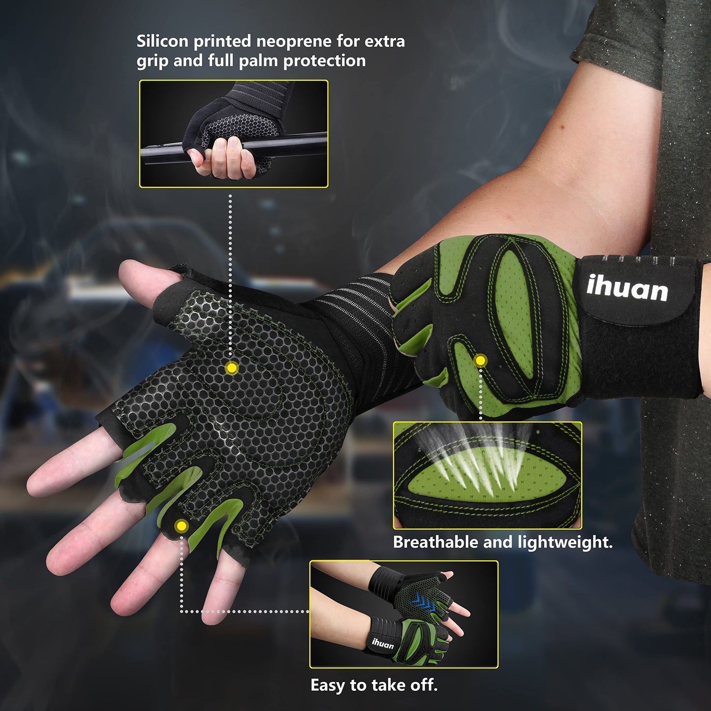 Ventilated Weight Lifting Gloves for Men and Women, Wrist Wrap Support with Full Palm Protection for Gym, Training, and Fitness