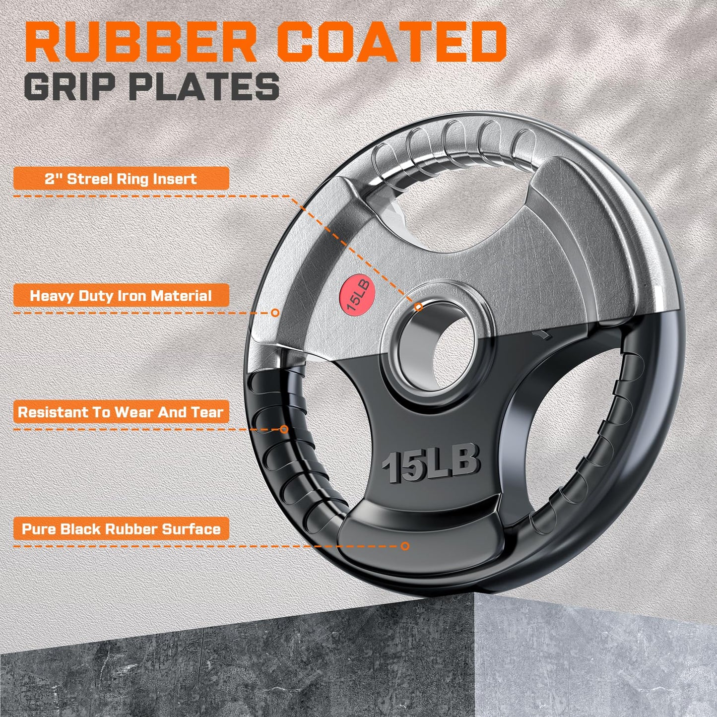 XDDIAS 2-Inch Olympic Rubber Weight Plates, Solid Cast Iron Grip Plates for Strength Training, Weightlifting, and Bodybuilding – Available in Pairs and Sets for Home or Gym