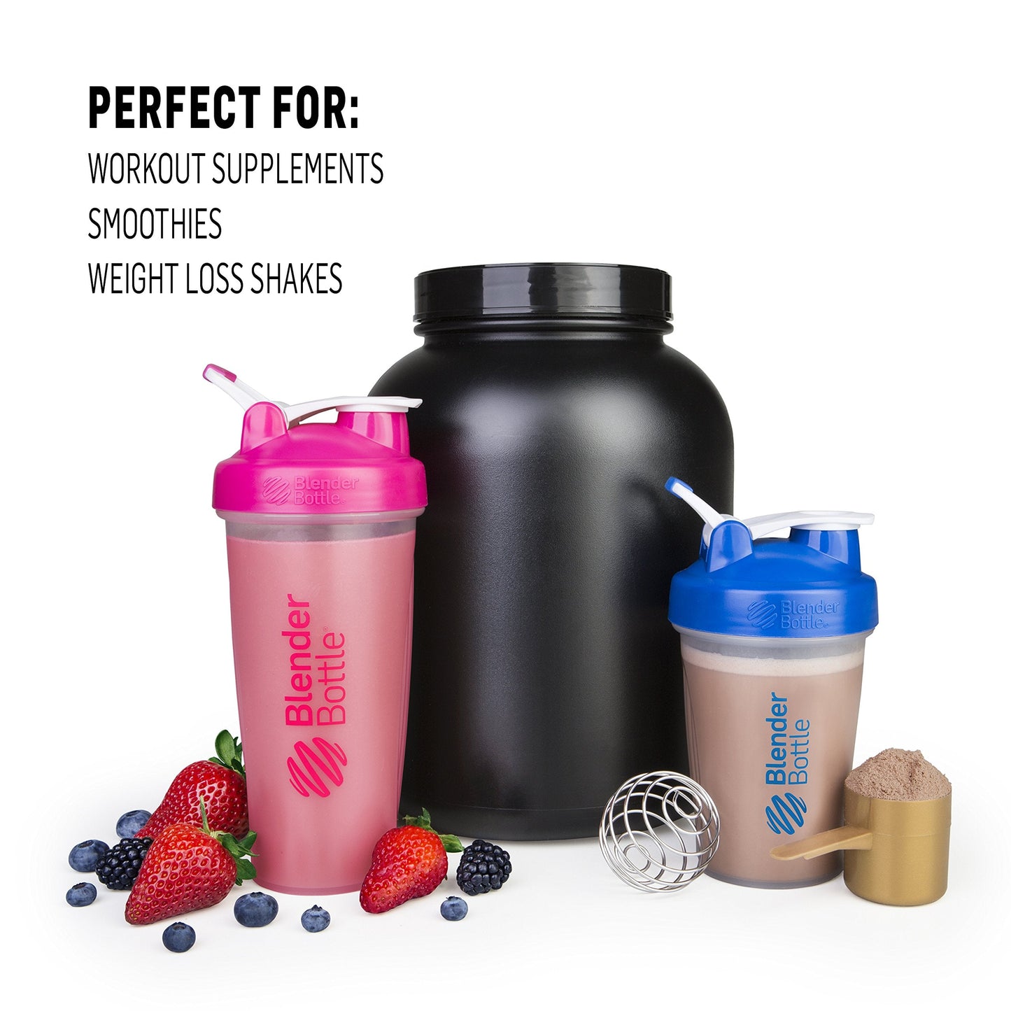 BlenderBottle Classic Shaker Bottle – 20 oz Leak-Proof Protein Shake Cup with BlenderBall Wire Whisk | Perfect for Protein Shakes, Smoothies & Pre-Workout Drinks | BPA-Free, Clear/Black