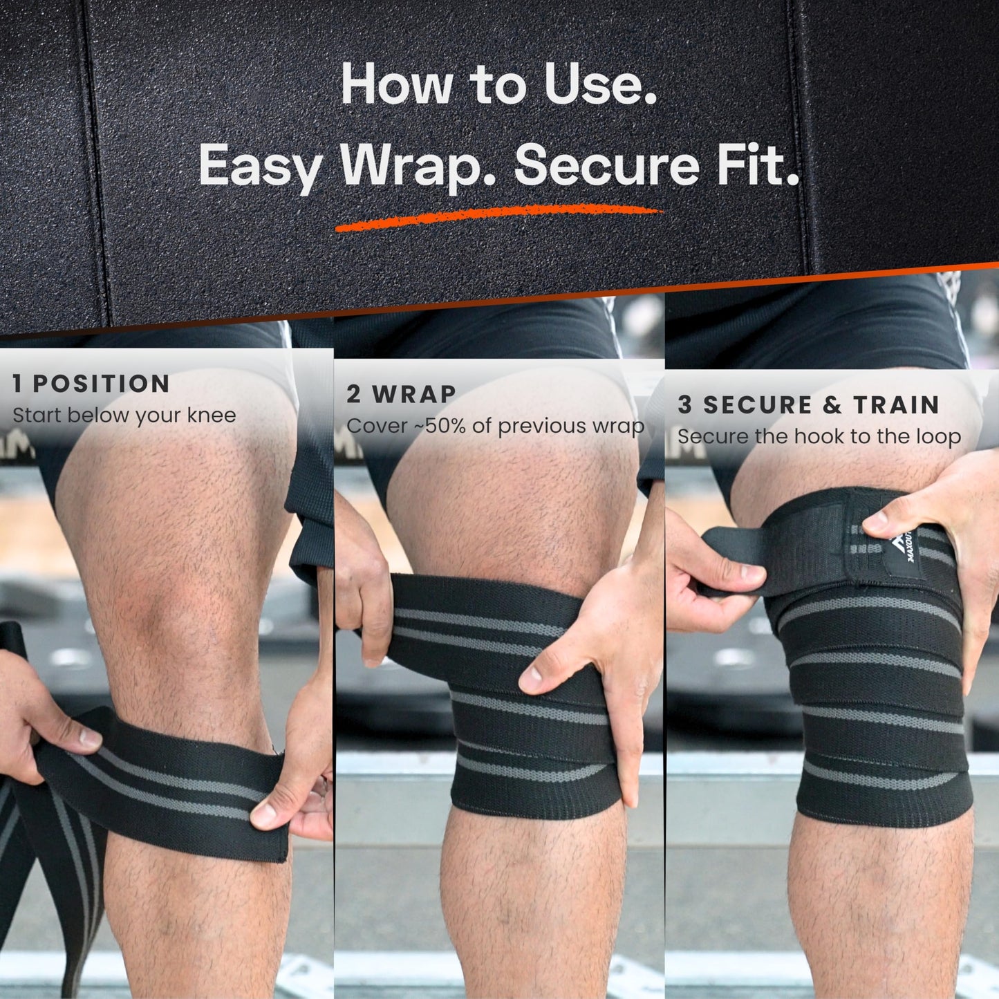 Knee Wraps for Weightlifting (Pair) – 78" Cotton Elastic Knee Straps for Squats, Leg Workouts & Powerlifting – Compression Support Wraps for Strength Training, Gym & Fitness – Black