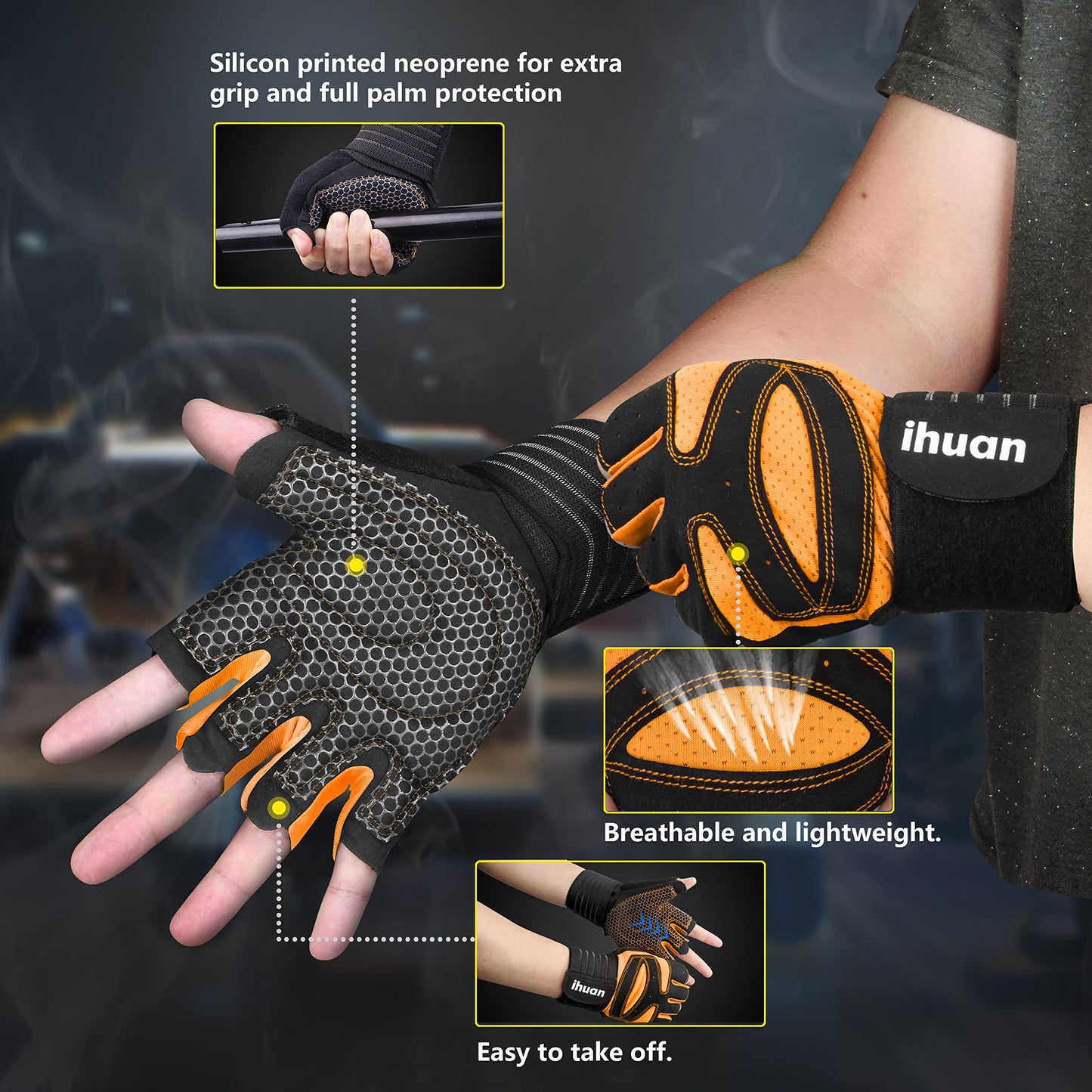 Ventilated Weight Lifting Gloves for Men and Women, Wrist Wrap Support with Full Palm Protection for Gym, Fitness, and Pull Ups